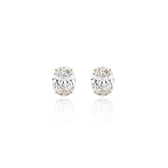 Oval prong-set lab-grown diamond stud earrings in 14K yellow gold,  8 carats total weight