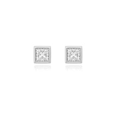 Princess-cut bezel-set lab-grown diamond stud earrings in 14K white gold, 8 carats total weight