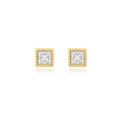 Princess-cut bezel-set lab-grown diamond stud earrings in 14K yellow gold, 8 carats total weight