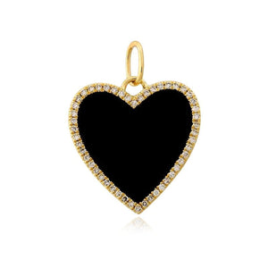 Large Pave Black Onyx Heart Charm
