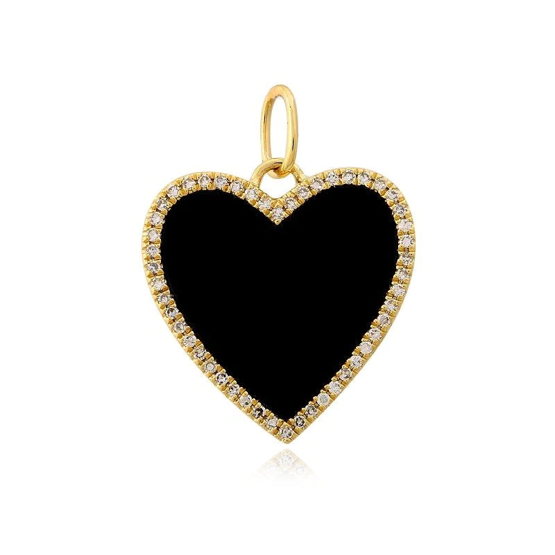 Large Pave Black Onyx Heart Charm