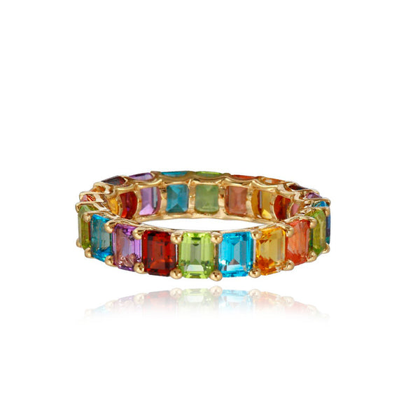 Small Emerald Cut Rainbow Ring