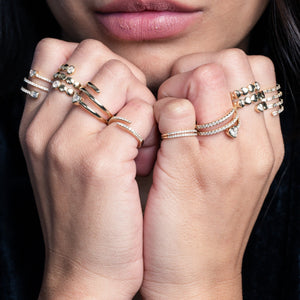 Bezel Solitaire Triple Pave Diamond Swirl Ring