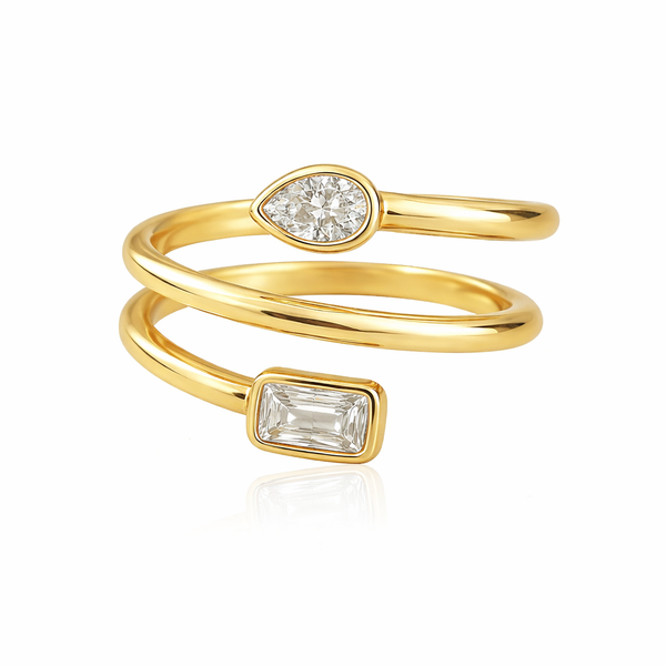 Two Solitaire Diamond Triple Gold Swirl Ring