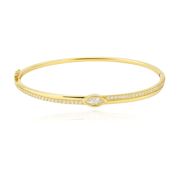 Solitaire Diamond Gold and Pave Bangle