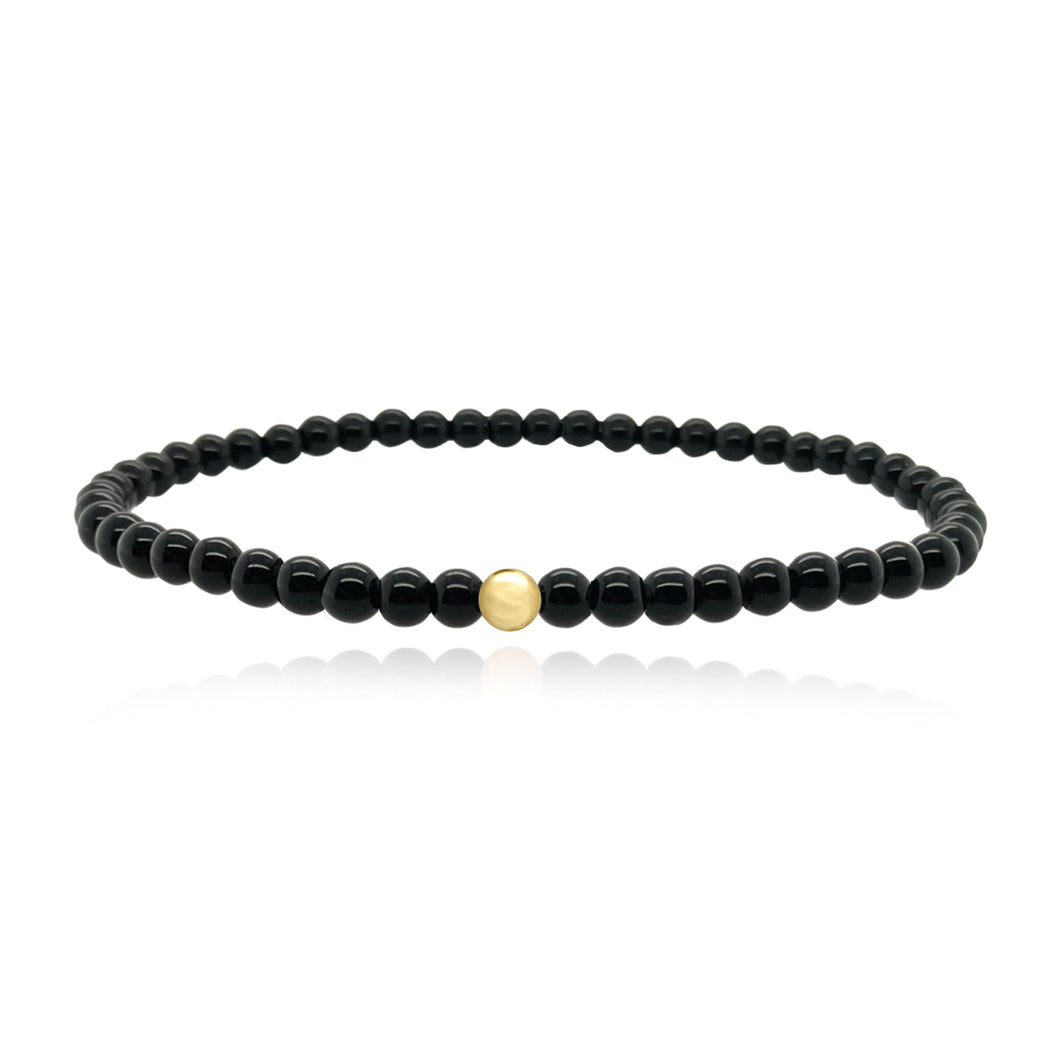 Small Onyx Bead and Gold Men Bracelet