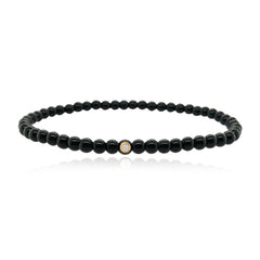 Small Onyx Bead and Single Diamond Men Bracelet