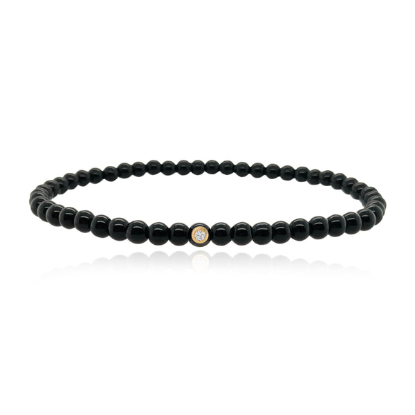 Small Onyx Bead and Single Diamond Men Bracelet