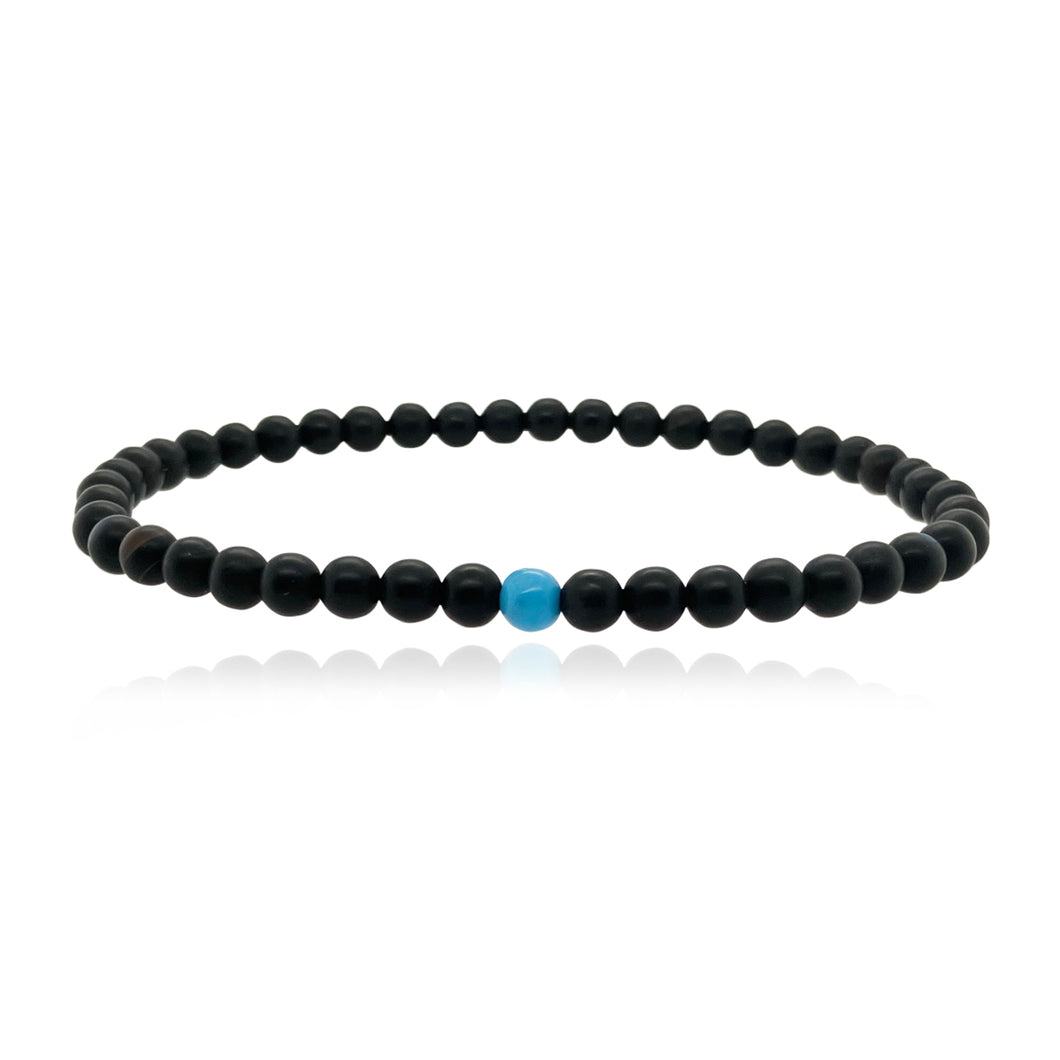 Small Onyx Bead and Turquoise Men Bracelet