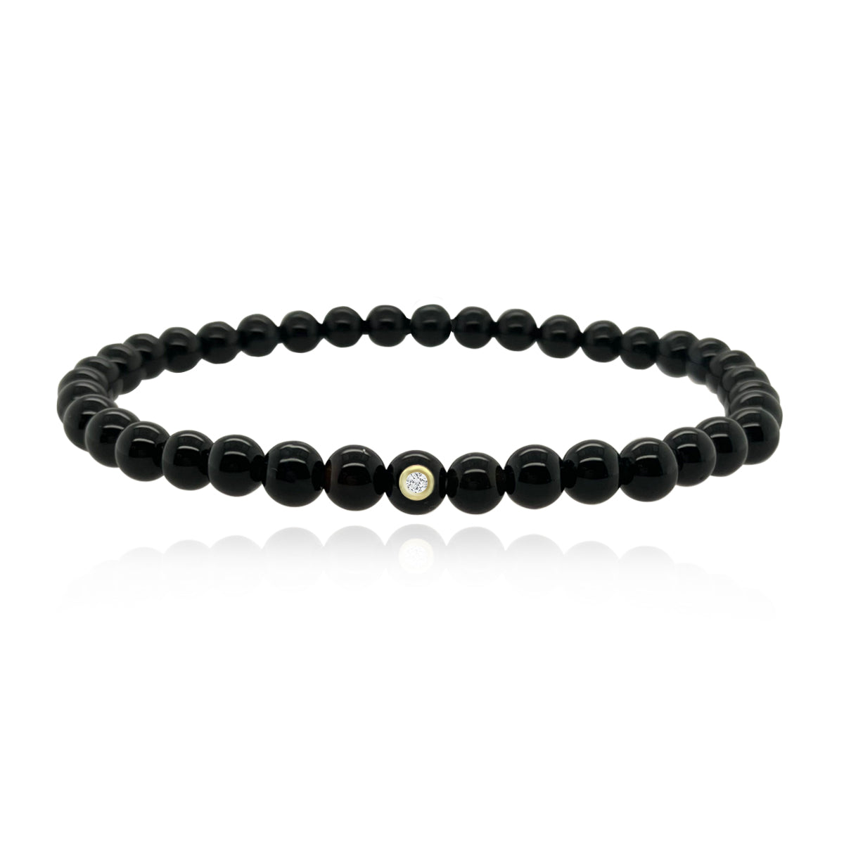 Large Onyx Bead and Single Diamond Men Bracelet
