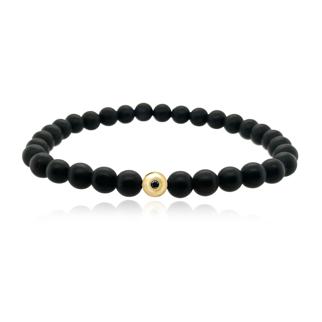 Large Onyx Bead and Black Diamond Men Bracelet