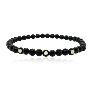 Large Onyx Bead and Three Diamond Men Bracelet