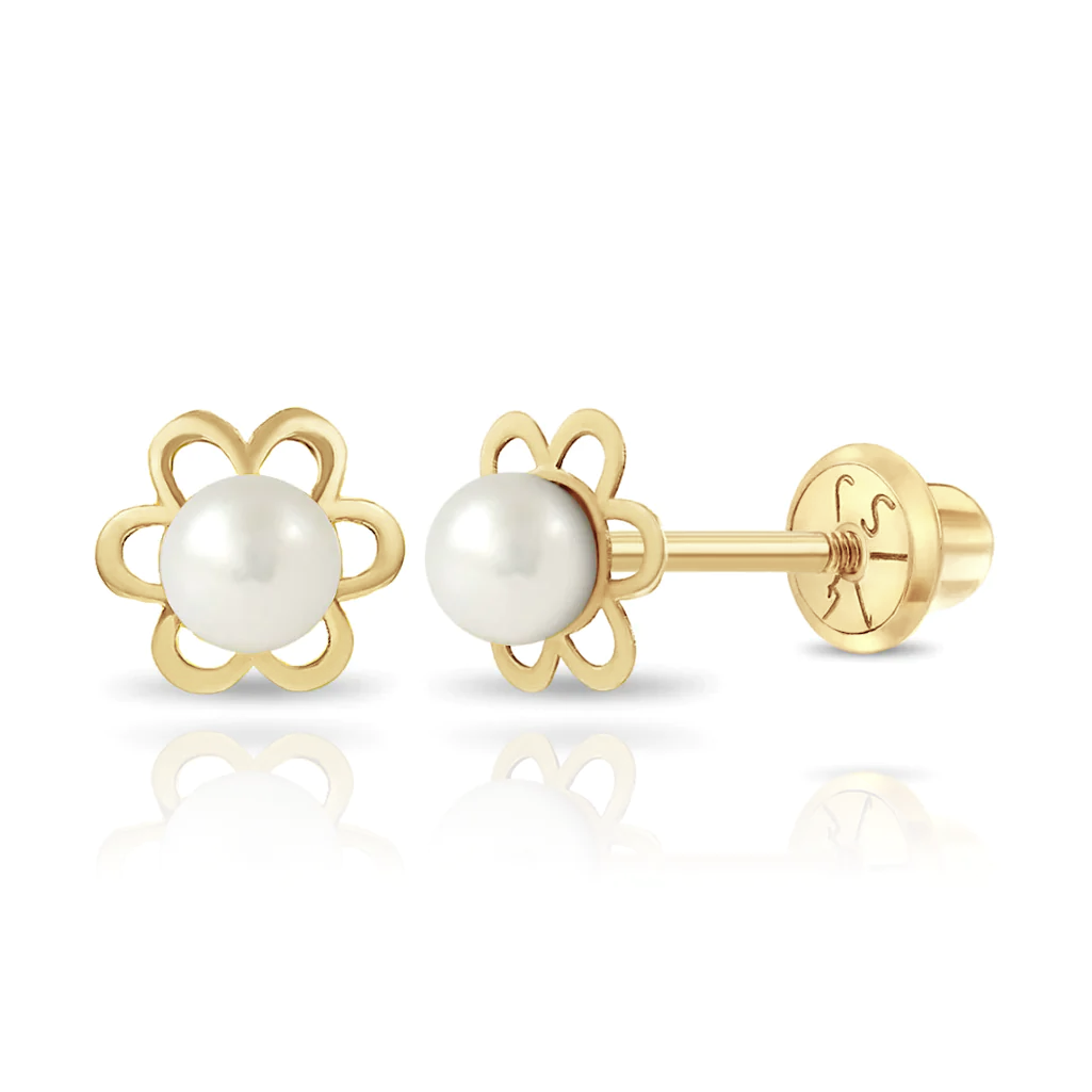 Baby Gold Flower Pearl Earrings