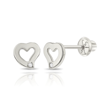 Load image into Gallery viewer, Baby Gold Heart Cutout Diamond Earring
