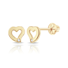 Load image into Gallery viewer, Baby Gold Heart Cutout Diamond Earring

