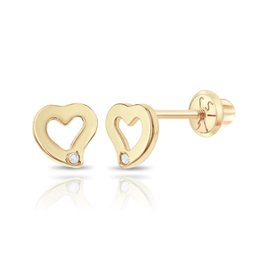 Baby Gold Heart Cutout Diamond Earring