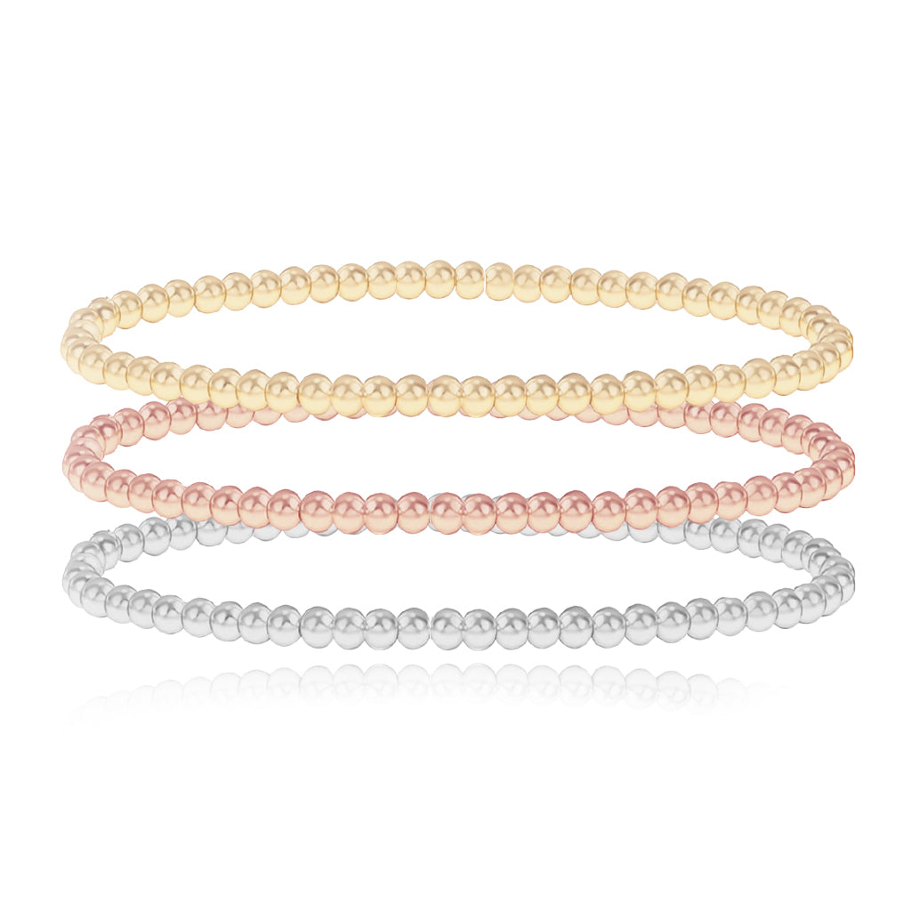 Set Three Mixed Gold Beaded Bracelet