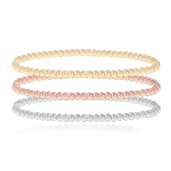 Set of three mixed gold beaded bracelet, custom stackable 14k gold jewelry with elegant texture