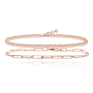 Gold Beaded Anklet + Medium Paperclip Anklet