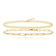 Load image into Gallery viewer, Gold Beaded Anklet + Medium Paperclip Anklet
