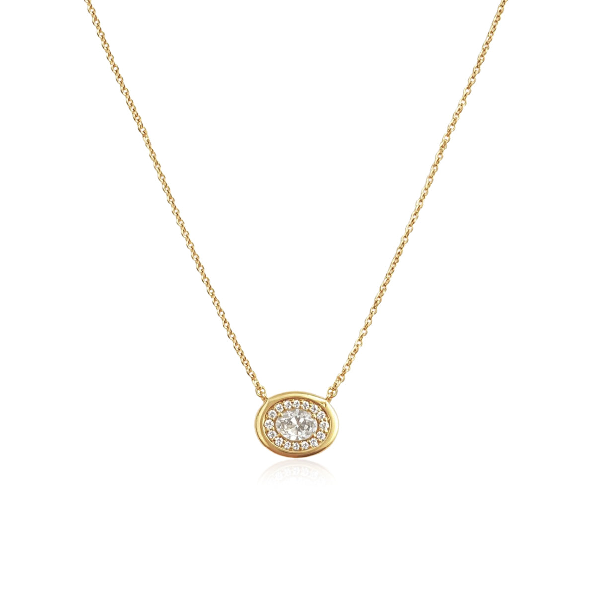 Gold Pave Outline Lab Solitaire Necklace