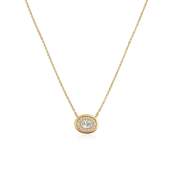 Gold Pave Outline Lab Solitaire Necklace