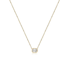 Medium Diamond Solitaire Necklace in 14k yellow gold with a bezel-set emerald-cut diamond