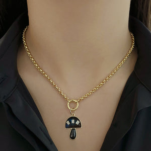 Black Mushroom Charm with Baguette Diamonds