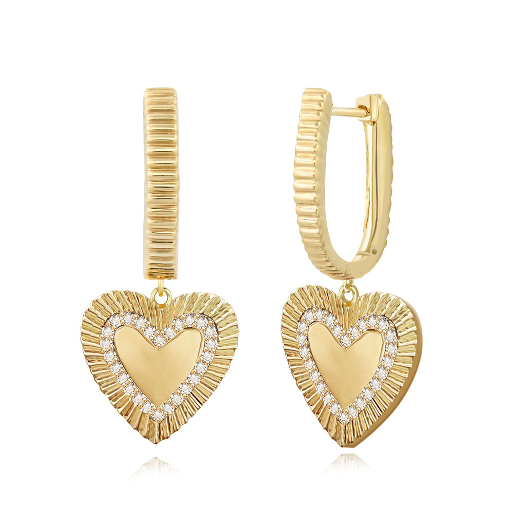 Fluted Pave Outline Heart Huggies