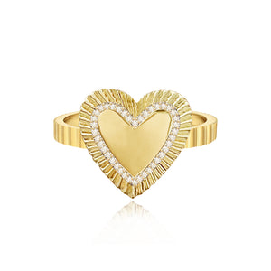Large Fluted Pave Outline Heart Ring