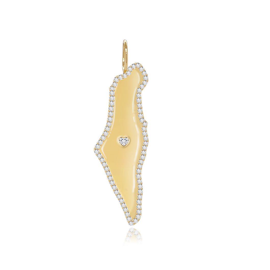 Solitaire Diamond Pave Outline Map of Israel