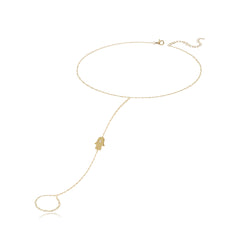 Hamsa single diamond hand chain in 14k gold, spiritual and protective fine jewelry design.
