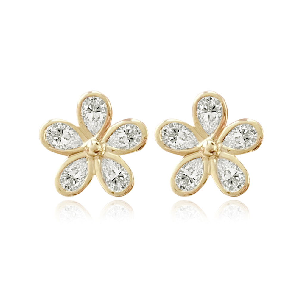Pear Bezel Flower Stud Earrings