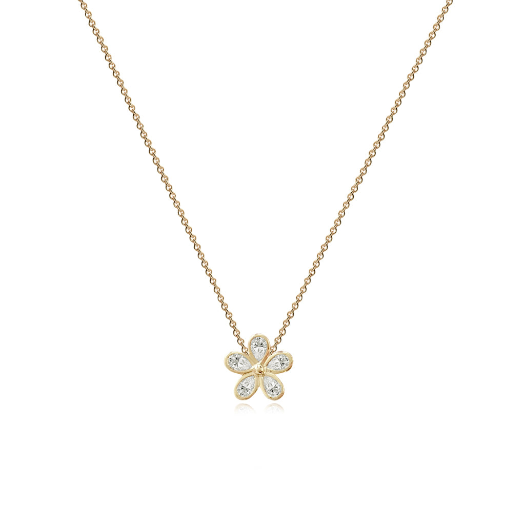 Pear Bezel Flower Chain Necklace