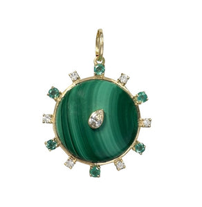 Round Malachite Center Diamond Charm