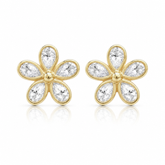 Pear Bezel Flower Stud Earrings