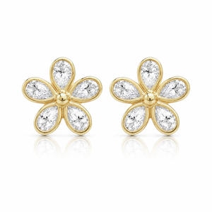 Pear Bezel Flower Stud Earrings
