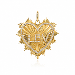 Gold Striped Personalized Heart Medallion Charm