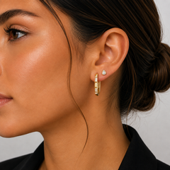 Two Diamond Baguette Hexagon Gold Hoops
