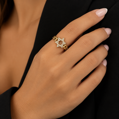 Pave Star of David Cuban Link Ring
