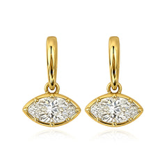 Claw bezel-set lab marquise diamond huggie earrings in 14K yellow gold