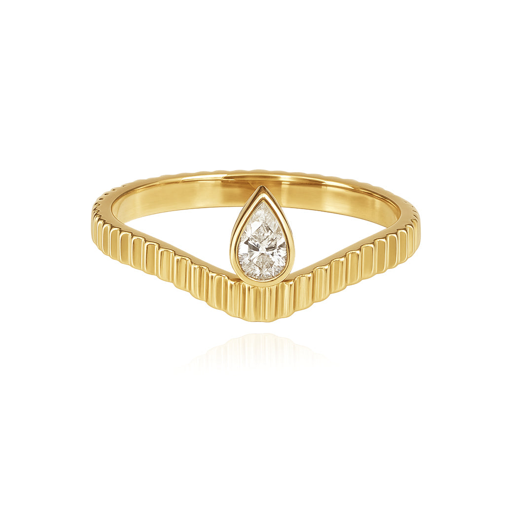 Curved Fluted Solitaire Diamond Ring