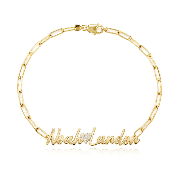 Cutout Two Name Paperclip Bracelet with Charm