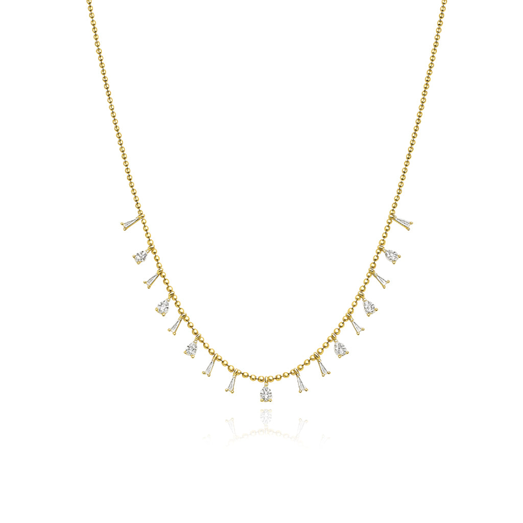 Dangling Baguette and Pear Drop Ball Necklace