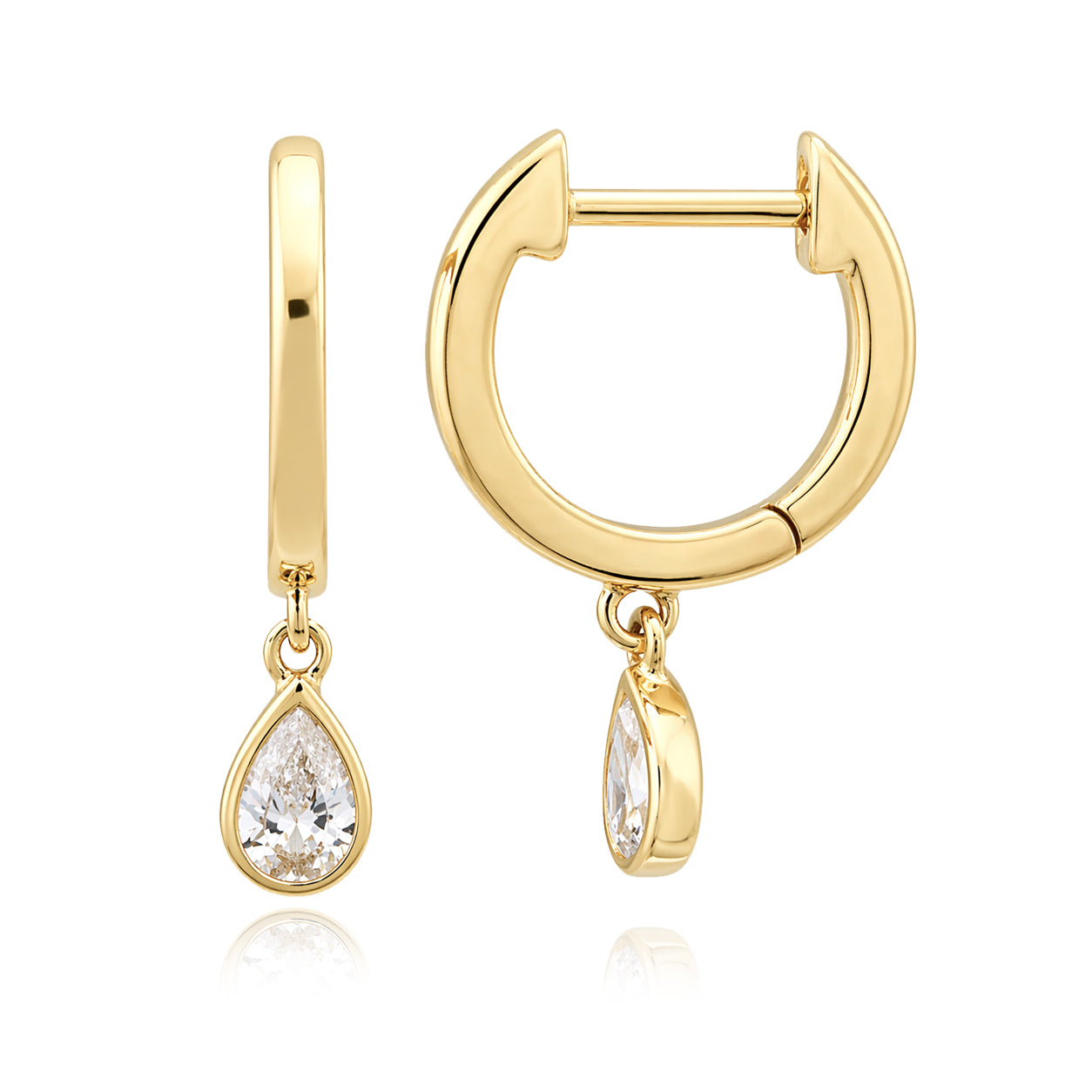 Dangling Bezel Diamond Pear Huggie