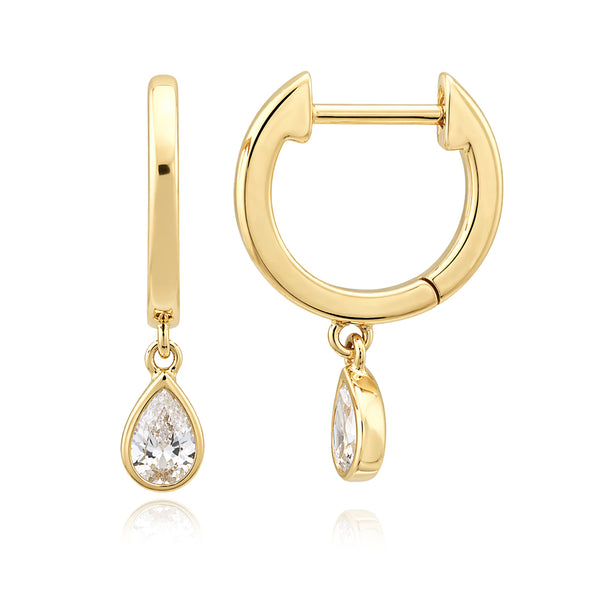 Dangling Bezel Diamond Pear Huggie