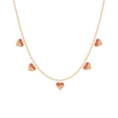 Dangling Scattered Gemstone Hearts Necklace in Ruby