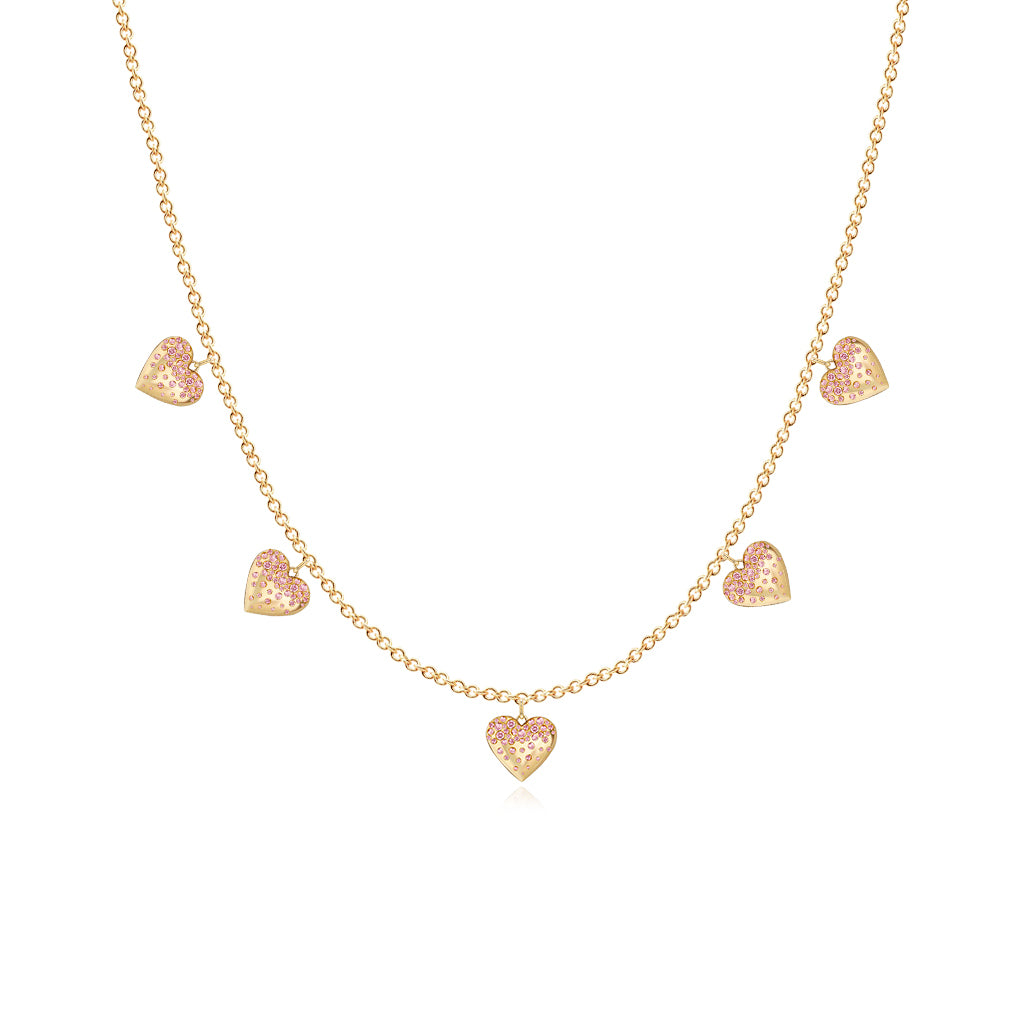 Dangling Dripping Scattered Gemstone Hearts Necklace