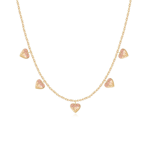 Dripping Scattered Gemstone Hearts Necklace