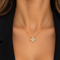 Pear Bezel Flower Chain Necklace